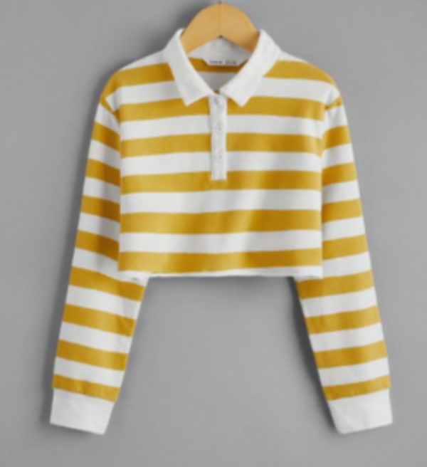 Girls Stripe Half Button Polo Shirt