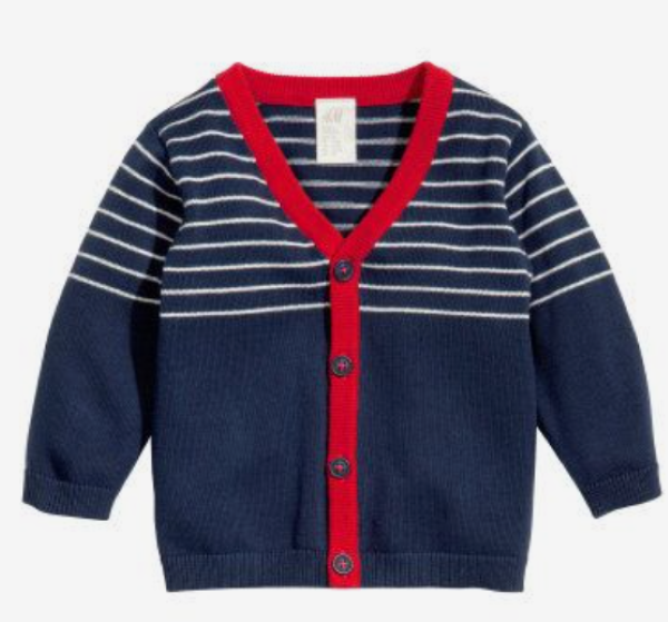 Kid's Stripe Long Sleeve Red Contrast Cardigan